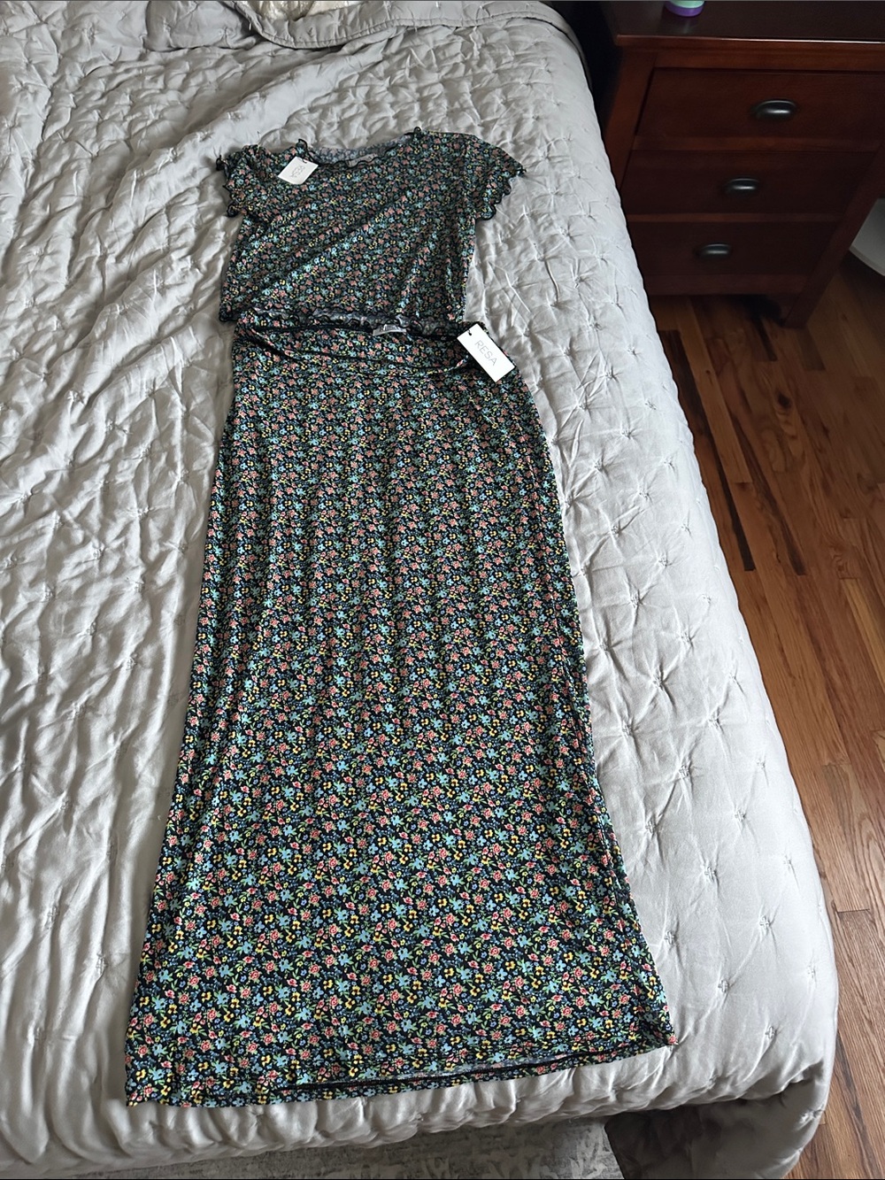 RESA Black Floral Maxi Dress with Multi-Color Print